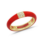 Yellow / Red / Small (4.5-6) 18K Gold Enamel and Square Pave Diamond Stretch Ring, 4.4 mm
