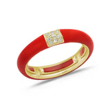 Yellow / Red / Small (4.5-6) 18K Gold Enamel and Square Pave Diamond Stretch Ring, 4.4 mm