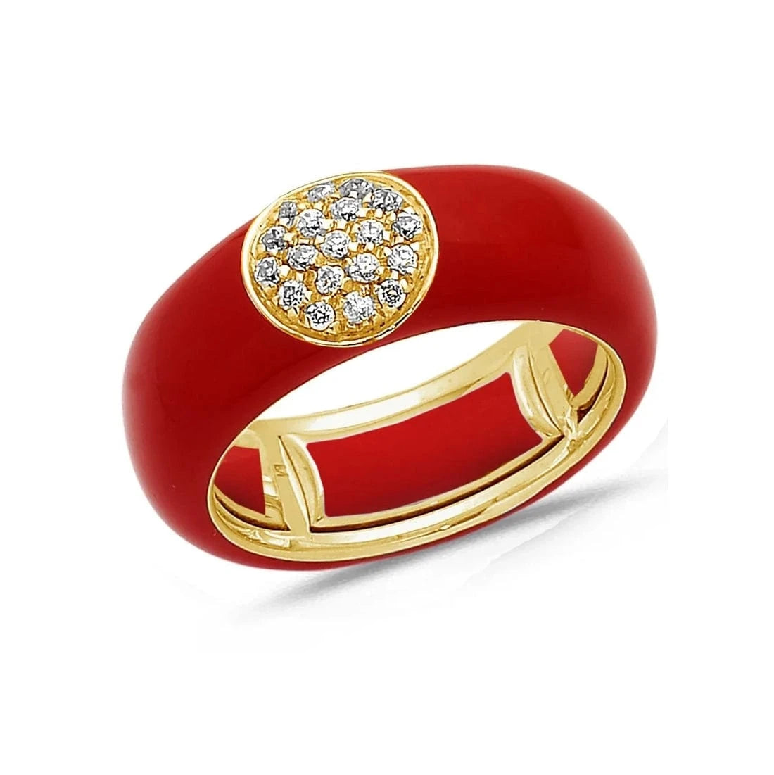 Yellow / Red / Small (4.5-6) 18K Gold Enamel Circle Pave Diamond Stretch Ring, 8.26 mm