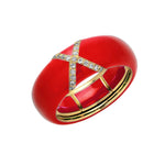 Yellow / Red / Small (4.5-6) 18K Gold Enamel X Pave Diamond Stretch Ring, 8.26 mm