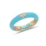 Yellow / Turquoise / Small (4.5-6) 18K Gold Enamel and Diamond Shape Pave Diamond Stretch Ring, 4.4 mm