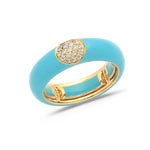 Yellow / Turquoise / Small (4.5-6) 18K Gold Enamel and Round Pave Diamond Stretch Ring, 6.10 mm