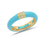 Yellow / Turquoise / Small (4.5-6) 18K Gold Enamel and Square Pave Diamond Stretch Ring, 4.4 mm