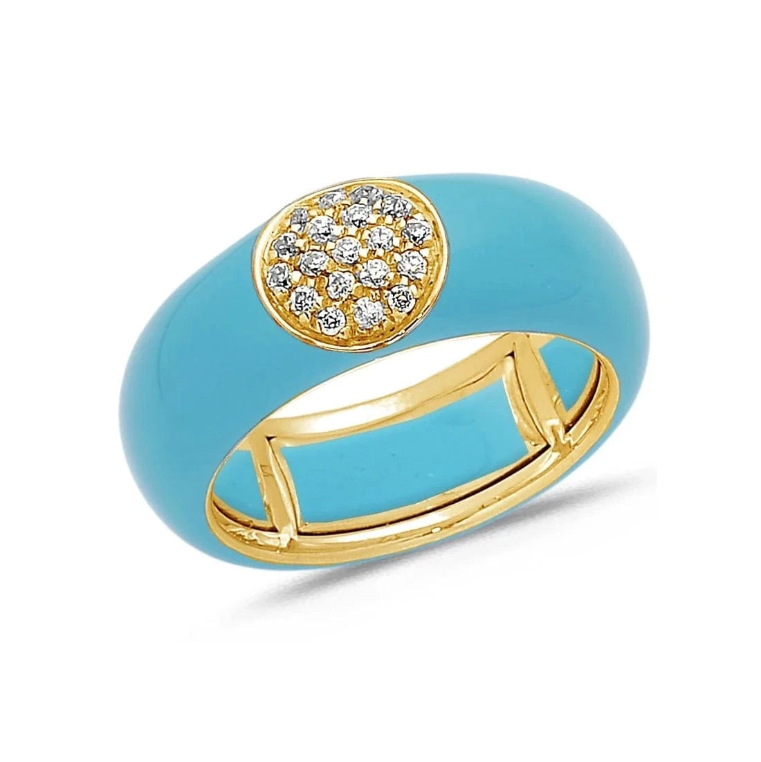 Yellow / Turquoise / Small (4.5-6) 18K Gold Enamel Circle Pave Diamond Stretch Ring, 8.26 mm
