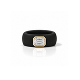 14K gold Silicone Stretch Bezel Set Emerald Cut Diamond Ring, 1-1.2 cts
