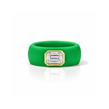 14K gold Silicone Stretch Bezel Set Emerald Cut Diamond Ring, 1-1.2 cts