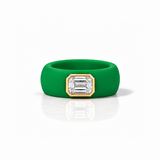 14K gold Silicone Stretch Bezel Set Emerald Cut Diamond Ring, 1-1.2 cts , Lab Grown