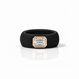14K gold Silicone Stretch Bezel Set Emerald Cut Diamond Ring, 1-1.2 cts , Lab Grown