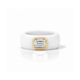 14K gold Silicone Stretch Bezel Set Emerald Cut Diamond Ring, 1-1.2 cts