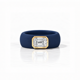 14K gold Silicone Stretch Bezel Set Emerald Cut Diamond Ring, 1-1.2 cts , Lab Grown