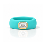 14K gold Silicone Stretch Bezel Set Emerald Cut Diamond Ring, 1-1.2 cts
