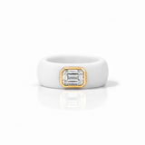 14K gold Silicone Stretch Bezel Set Emerald Cut Diamond Ring, 1-1.2 cts , Lab Grown
