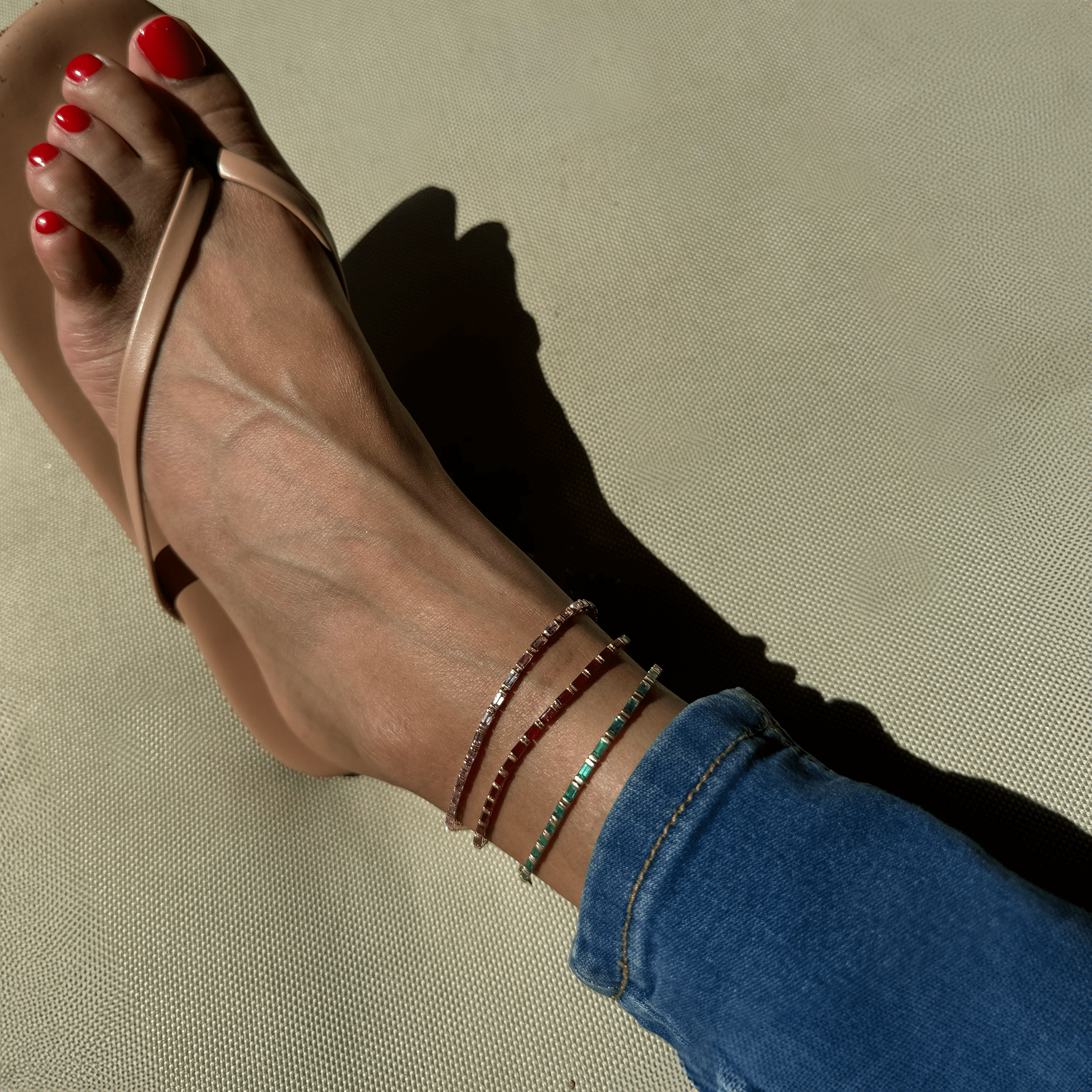 Bracelets 14K & 18K Gold Ruby Baguette Tennis Anklet, East West