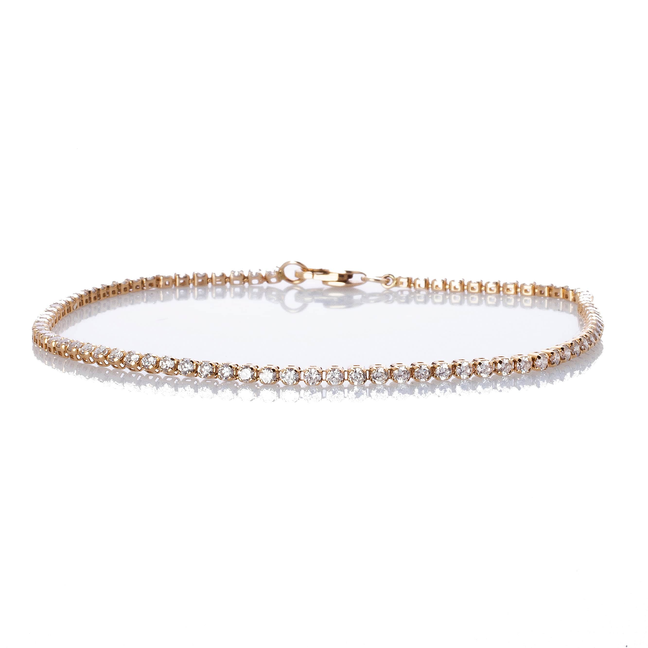 Anklets 7" Small 14K Gold Diamond Tennis Anklet Invisible Setting