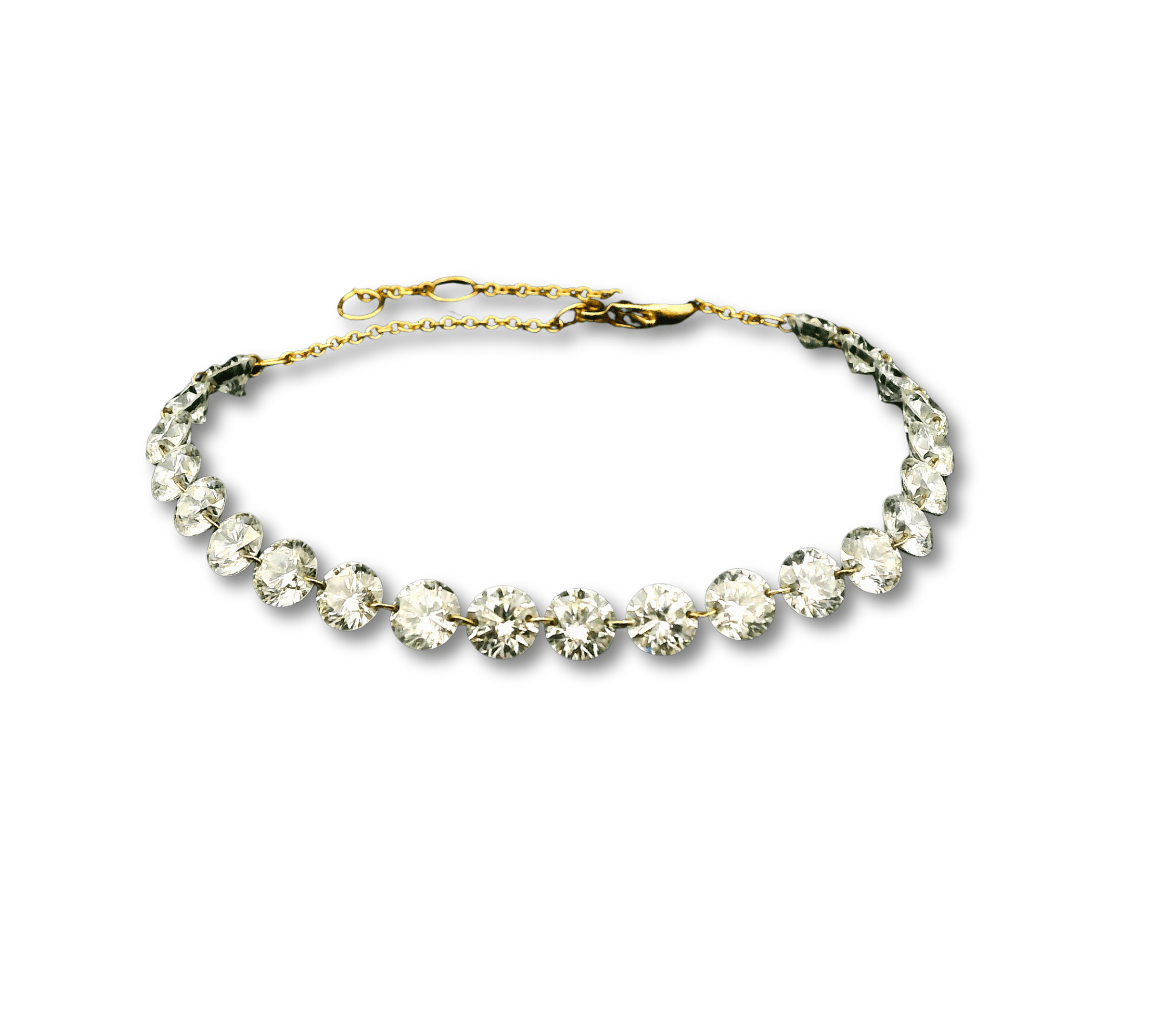 Bracelet 16"-18" / Yellow Gold / 18K 18K Gold Diamond Strand invisible Set Drilled Diamond and Chain Bracelet, 7.93 cts, Lab Grown