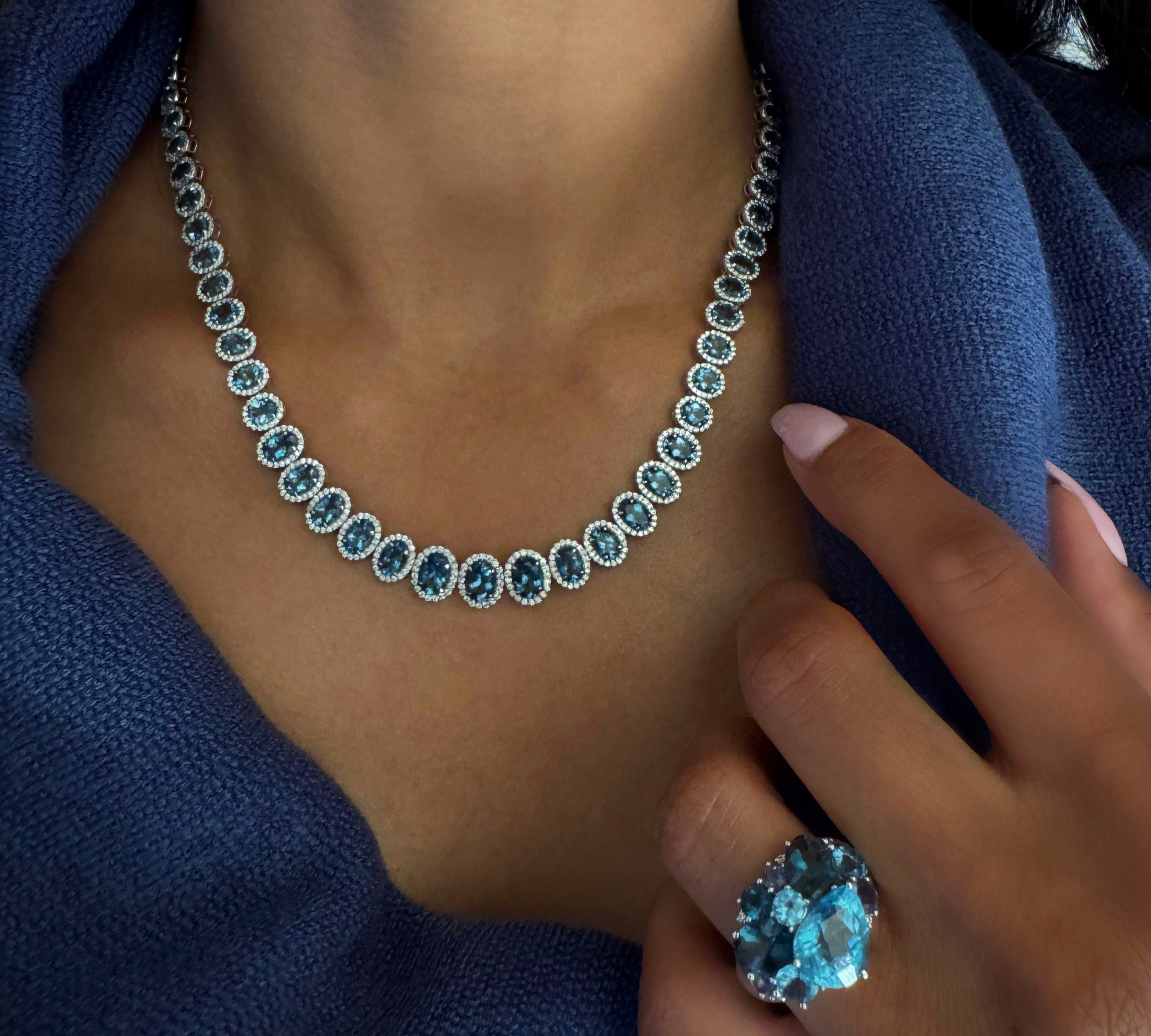 Bracelet 18K Gold Aquamarine and Diamond Necklace