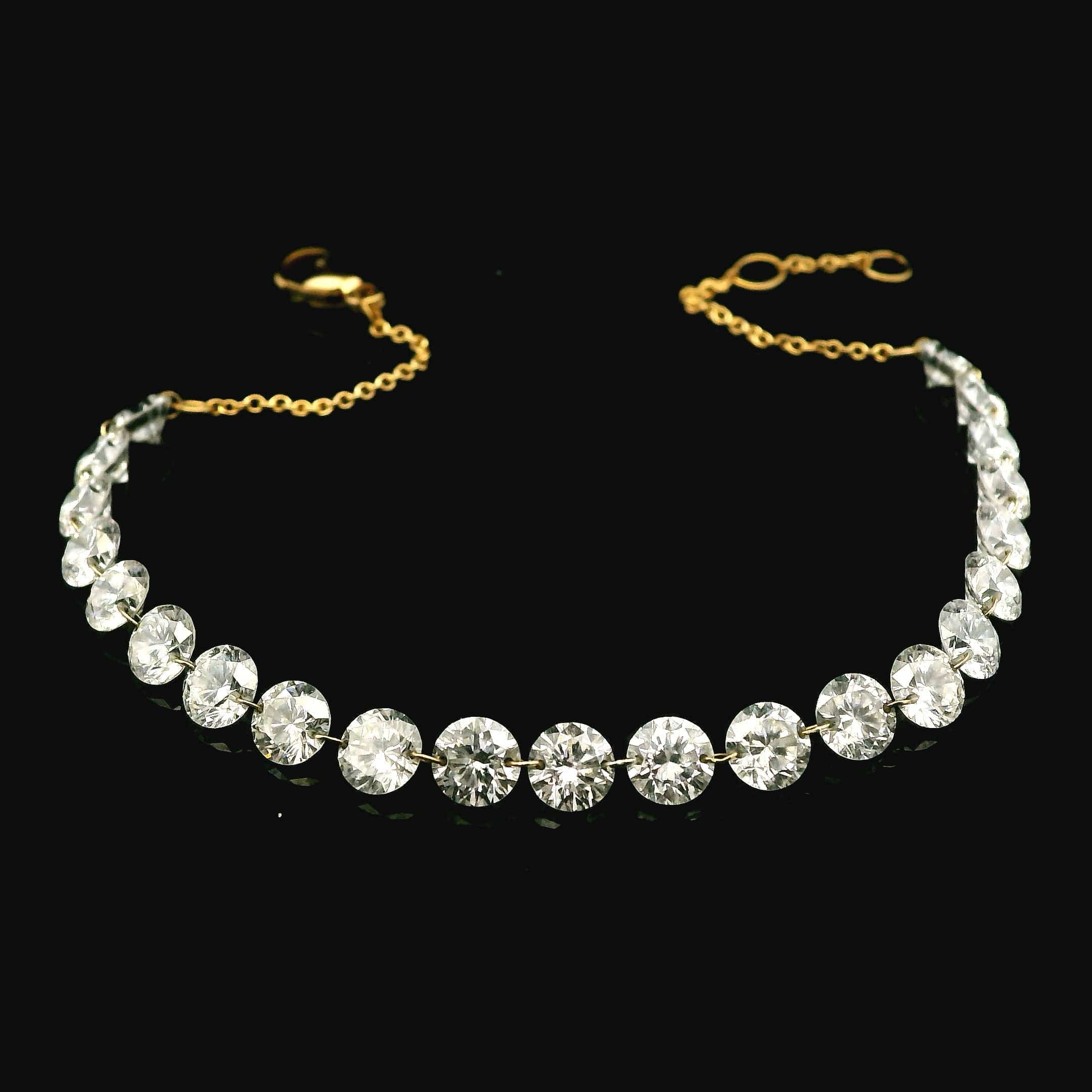 Bracelet 18K Gold Diamond Strand invisible Set Drilled Diamond and Chain Bracelet, 7.93 cts, Lab Grown