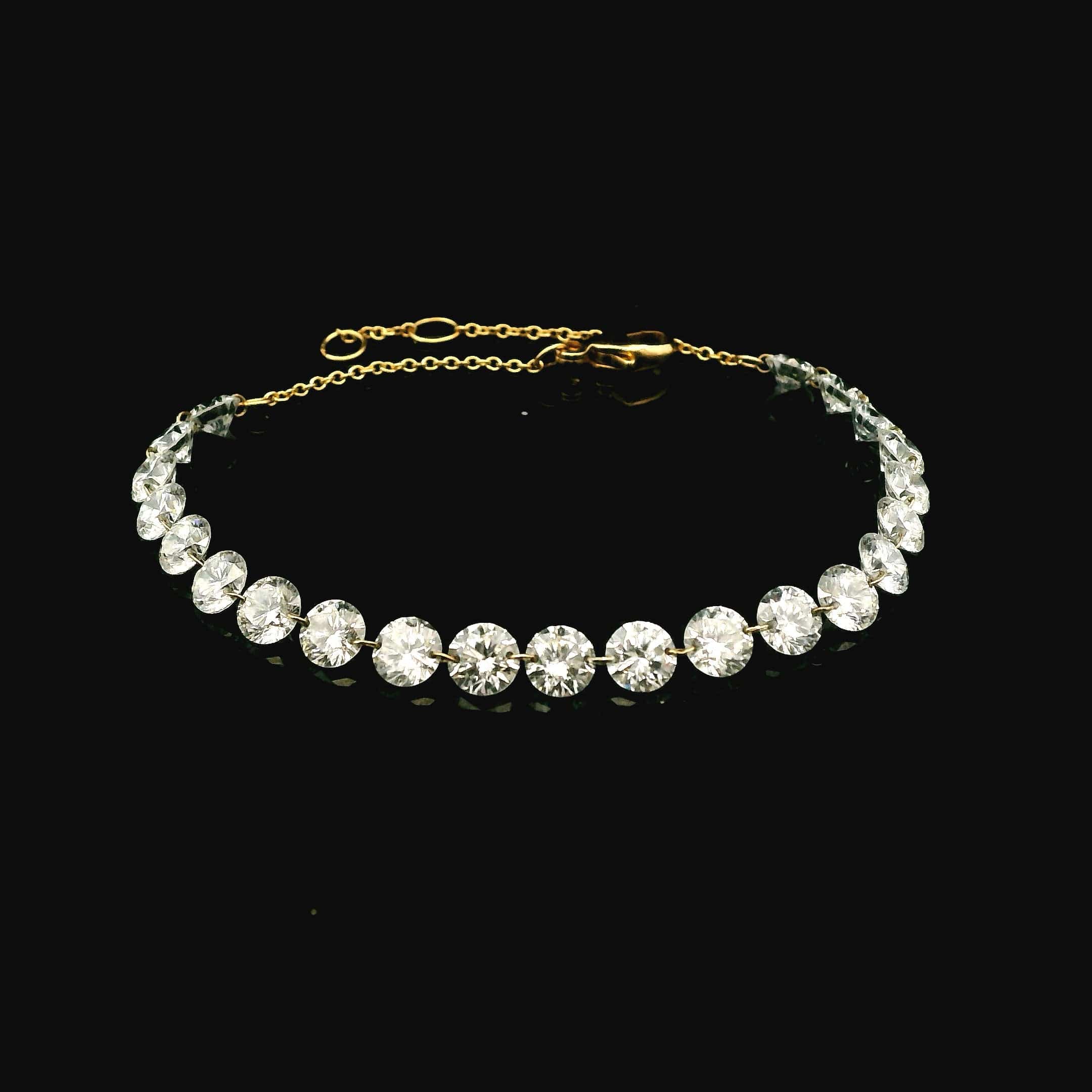 Bracelet 18K Gold Diamond Strand invisible Set Drilled Diamond and Chain Bracelet, 7.93 cts, Lab Grown