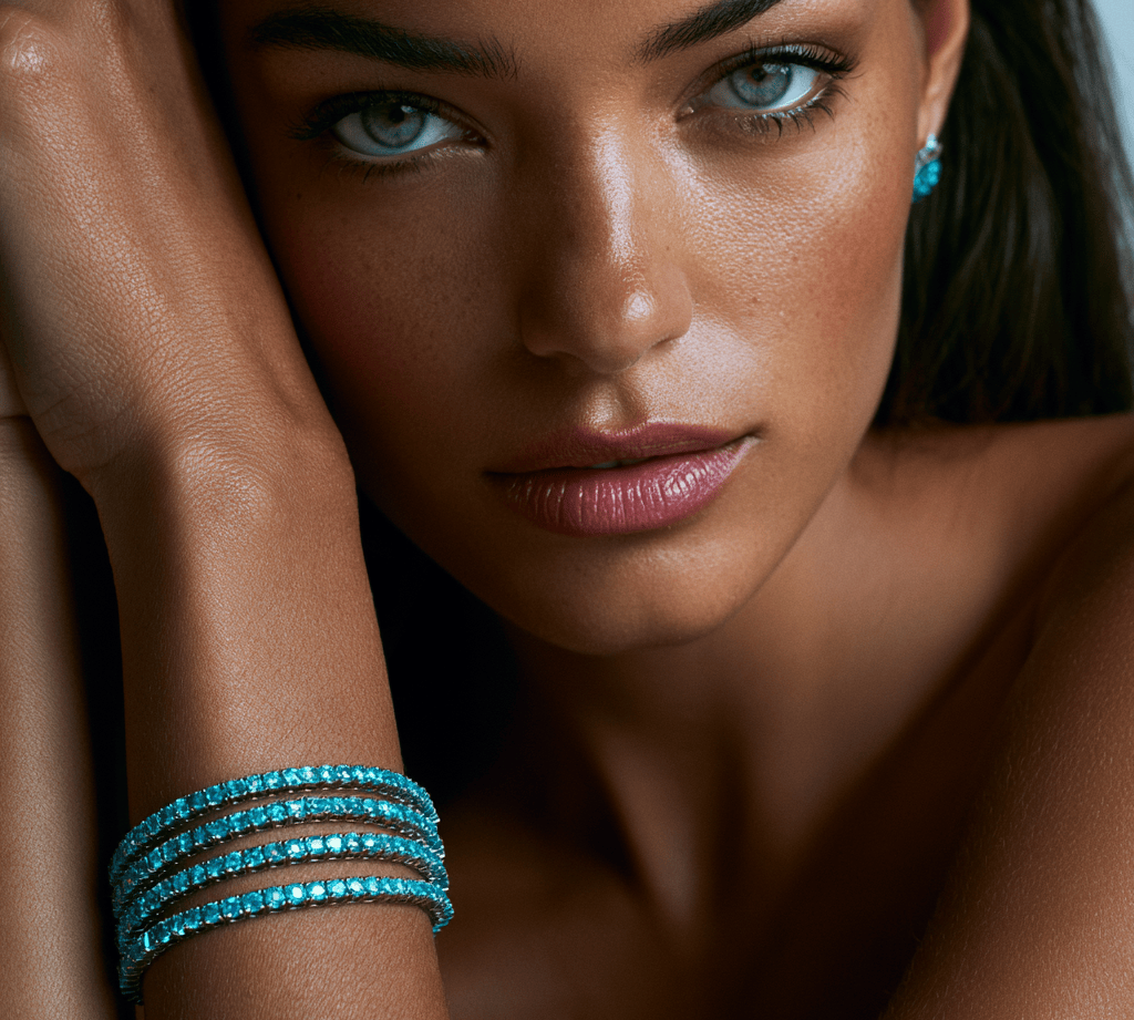 Bracelet 18K Gold Stretch Paraiba Tourmaline Tennis Bracelet, 8.55-18 Carats