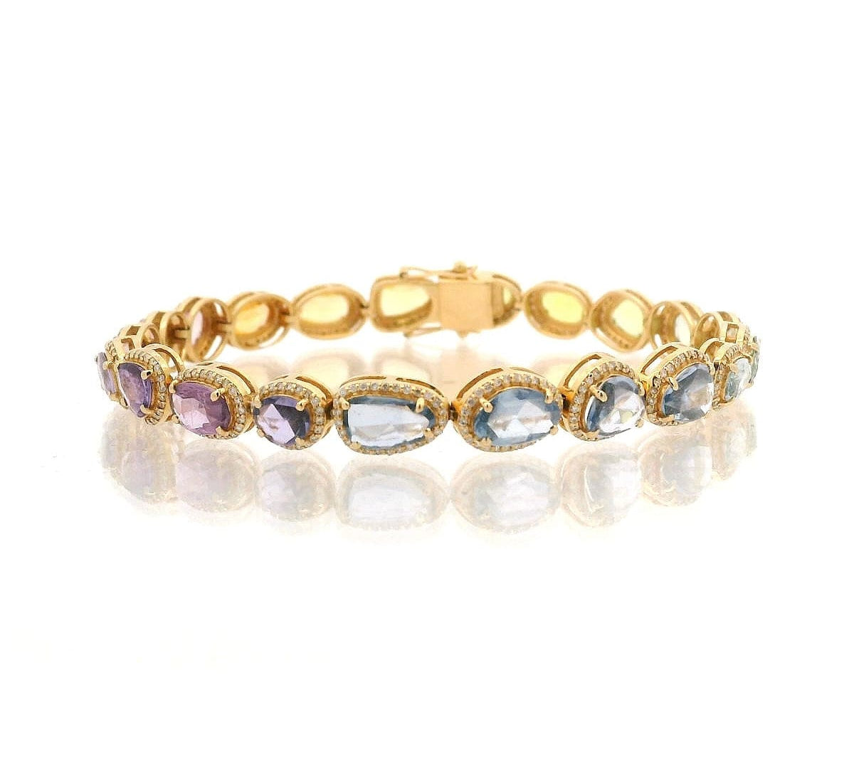 Bracelet 18K / Yellow Gold 18K Gold Rainbow and Diamond Bracelet, Rose Cut