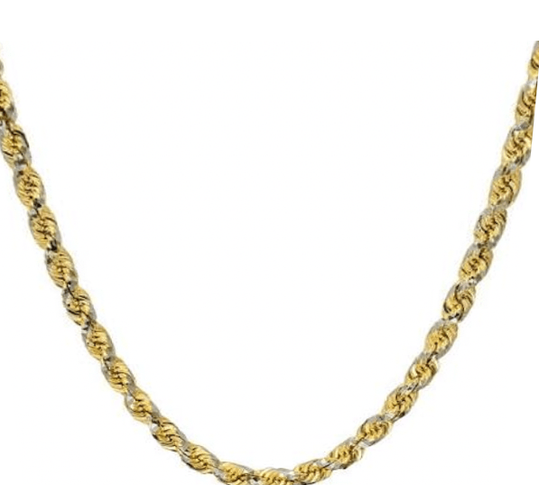 Bracelet 6.5" 14K Gold Large Rope Two Tone Diamond Cut Chain Bracelet 3mm