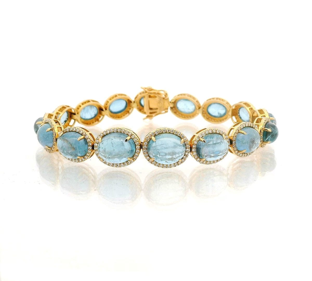 Bracelet 6" / Yellow Gold 18K Gold Aquamarine and Diamond Bracelet