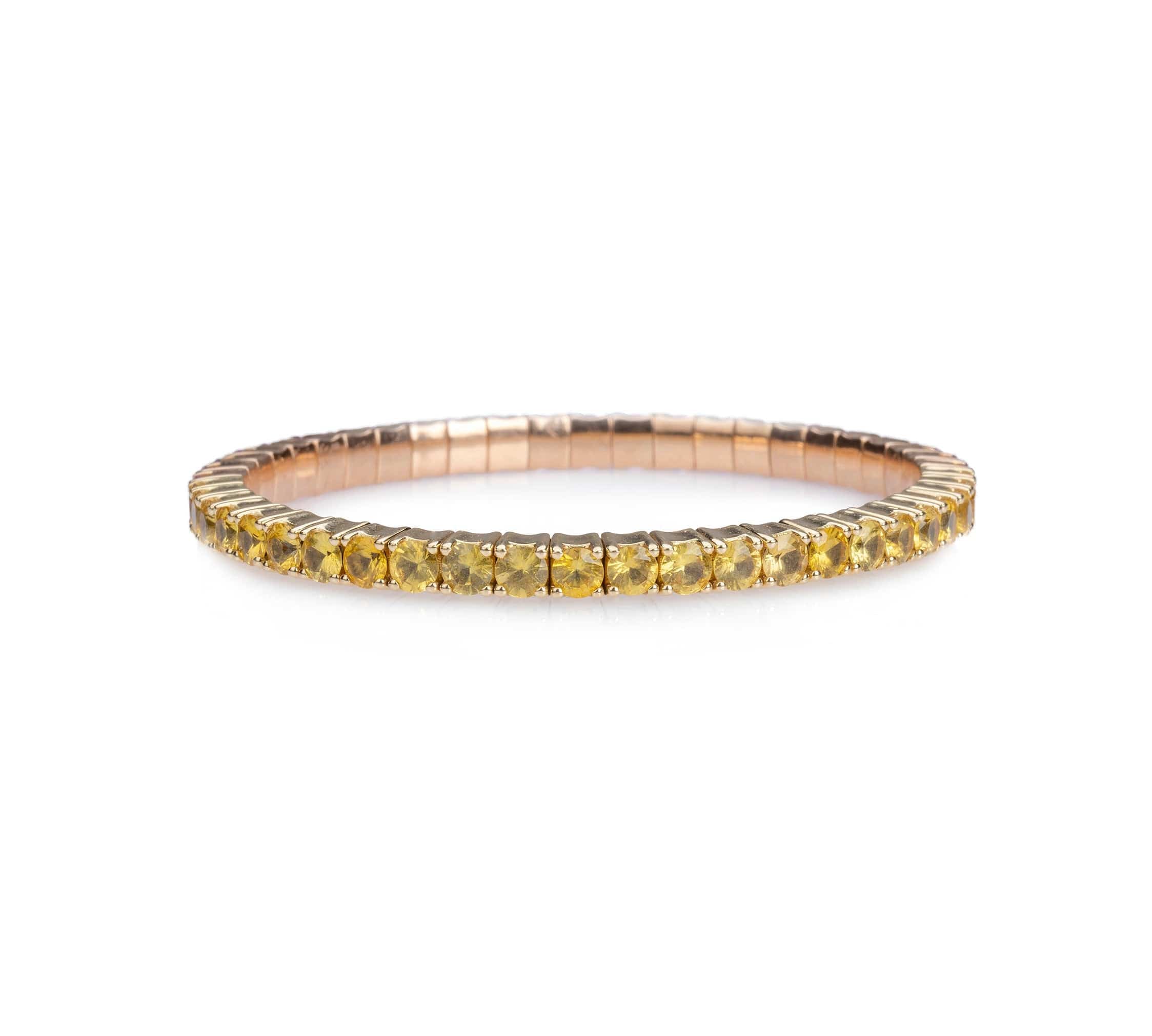 Bracelet XS:  45mm / Rose Gold / 8.55-10.83 Carats Orange Sapphires TW 18K Stretch & Stack Yellow Sapphire Tennis Bracelet, 8.55-18 Carats