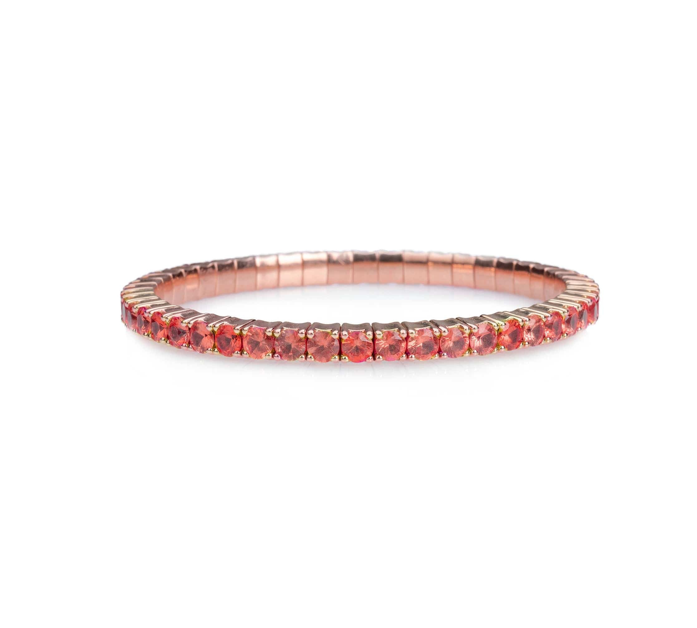 Bracelet XS:  45mm / Rose Gold / 8.55-10.83 Carats Orange Sapphires TW Stretch & Stack Orange Sapphire Tennis Bracelet, 8.55-18 Carats