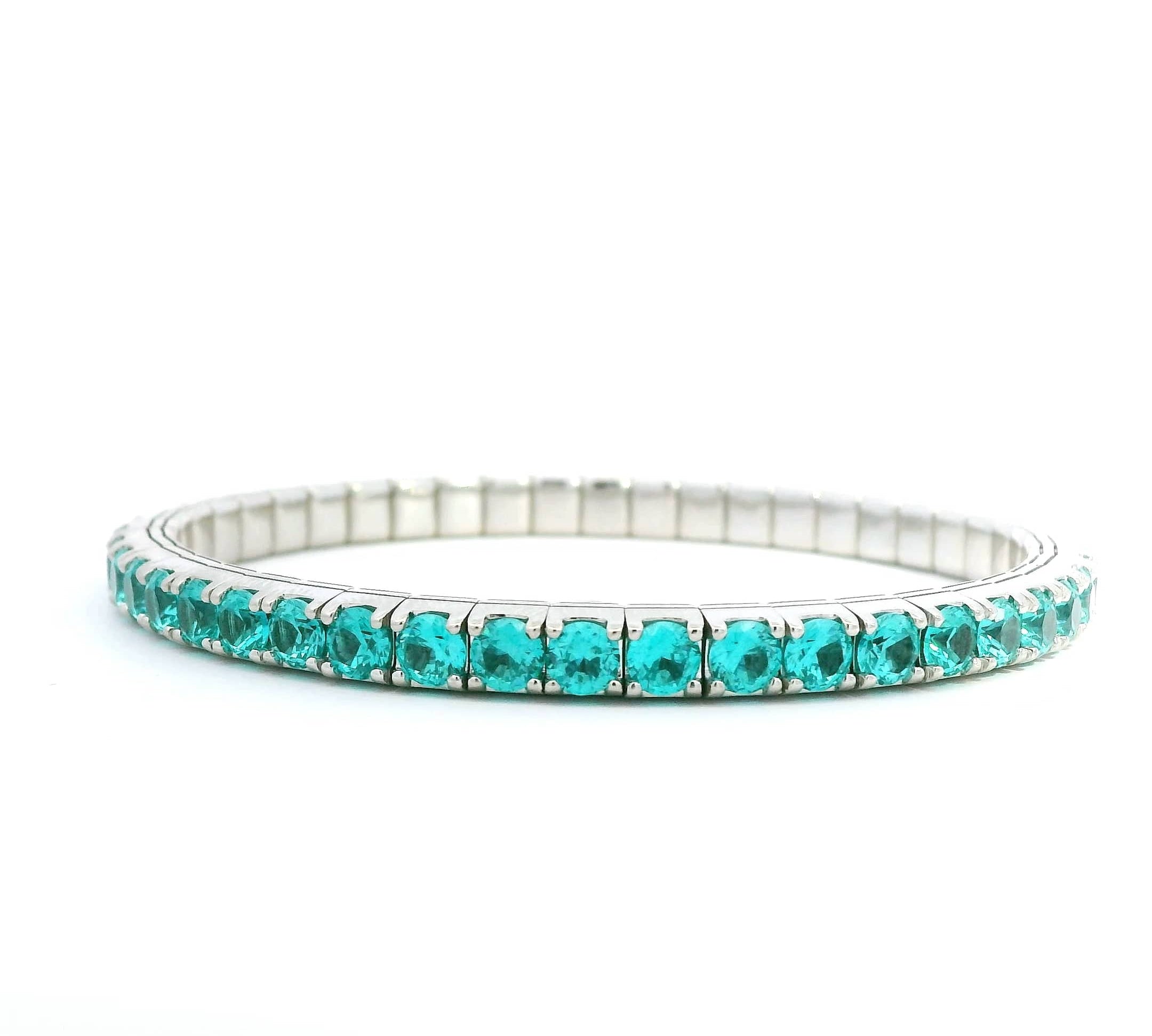 Bracelet XS:  45mm / Yellow Gold / 8.55-10.83 Carats Paraiba Tourmaline TW 18K Gold Stretch Paraiba Tourmaline Tennis Bracelet, 8.55-18 Carats