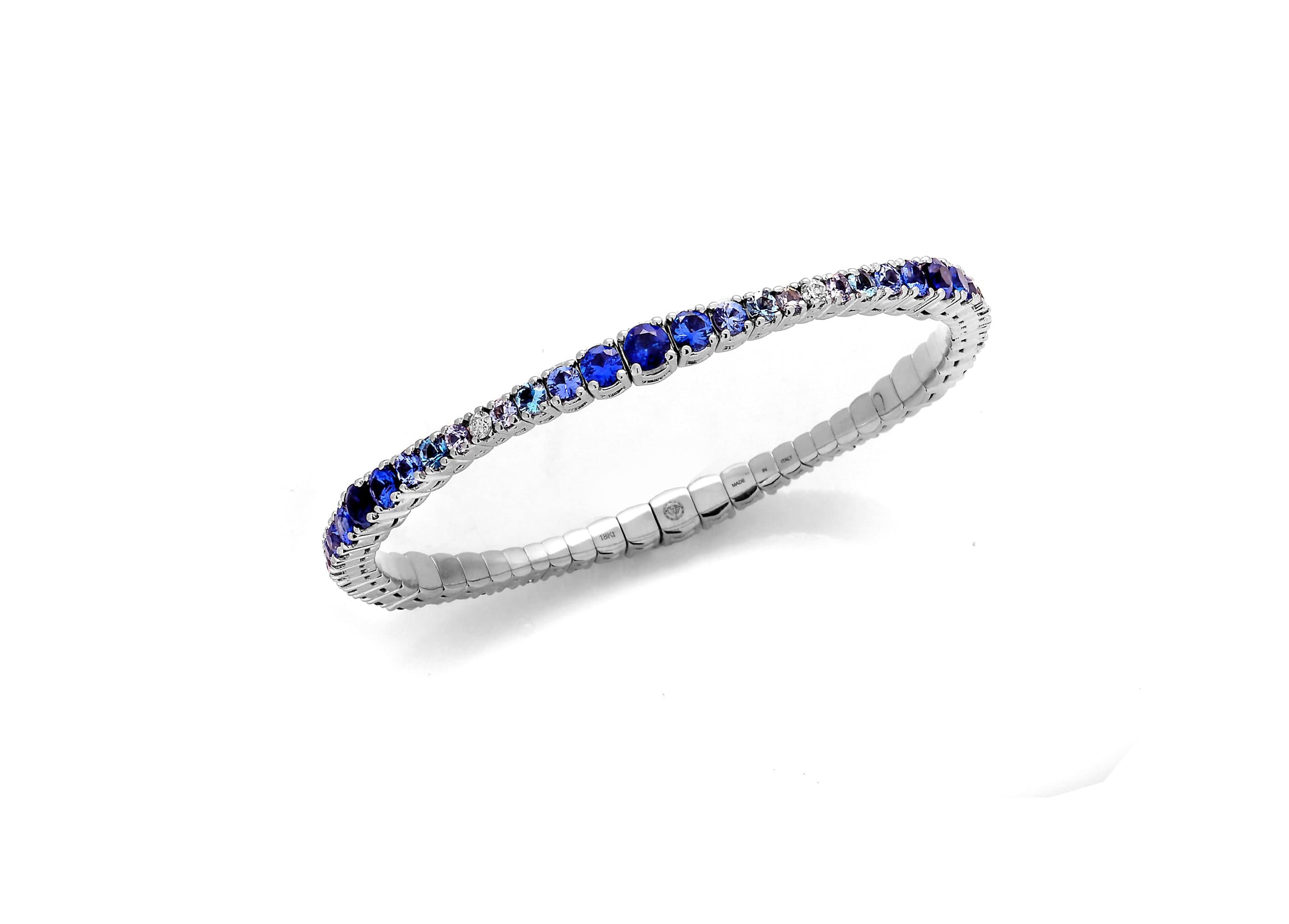 bracelet XS:  45mm / Yellow Gold Stretch & Stack Blue Sapphire and Diamond Ombre Tennis Bracelet