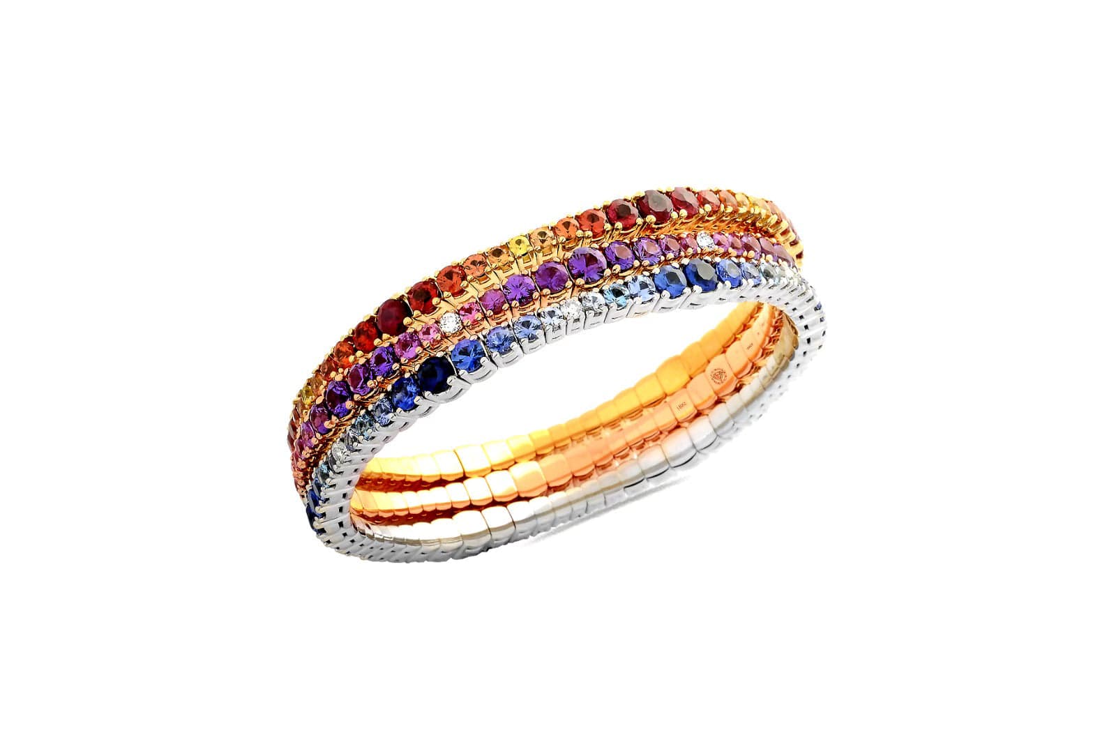 bracelet XS:  45mm / Yellow Gold Stretch & Stack Ruby, Orange & Yellow Sapphire Ombre Tennis Bracelet