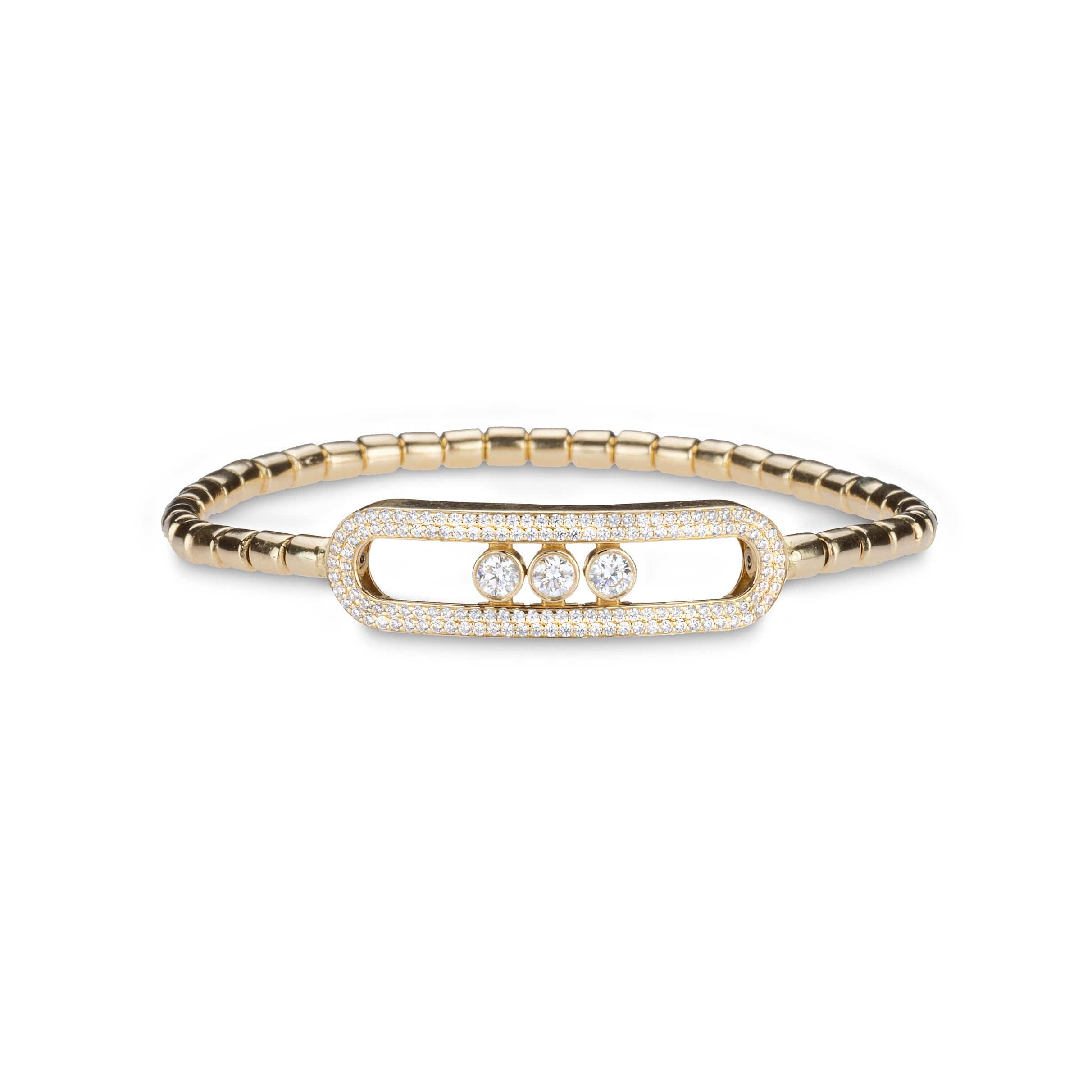 Bracelets 14K & 18K Gold and Micro-Pave Three Diamond Stretch Bracelet