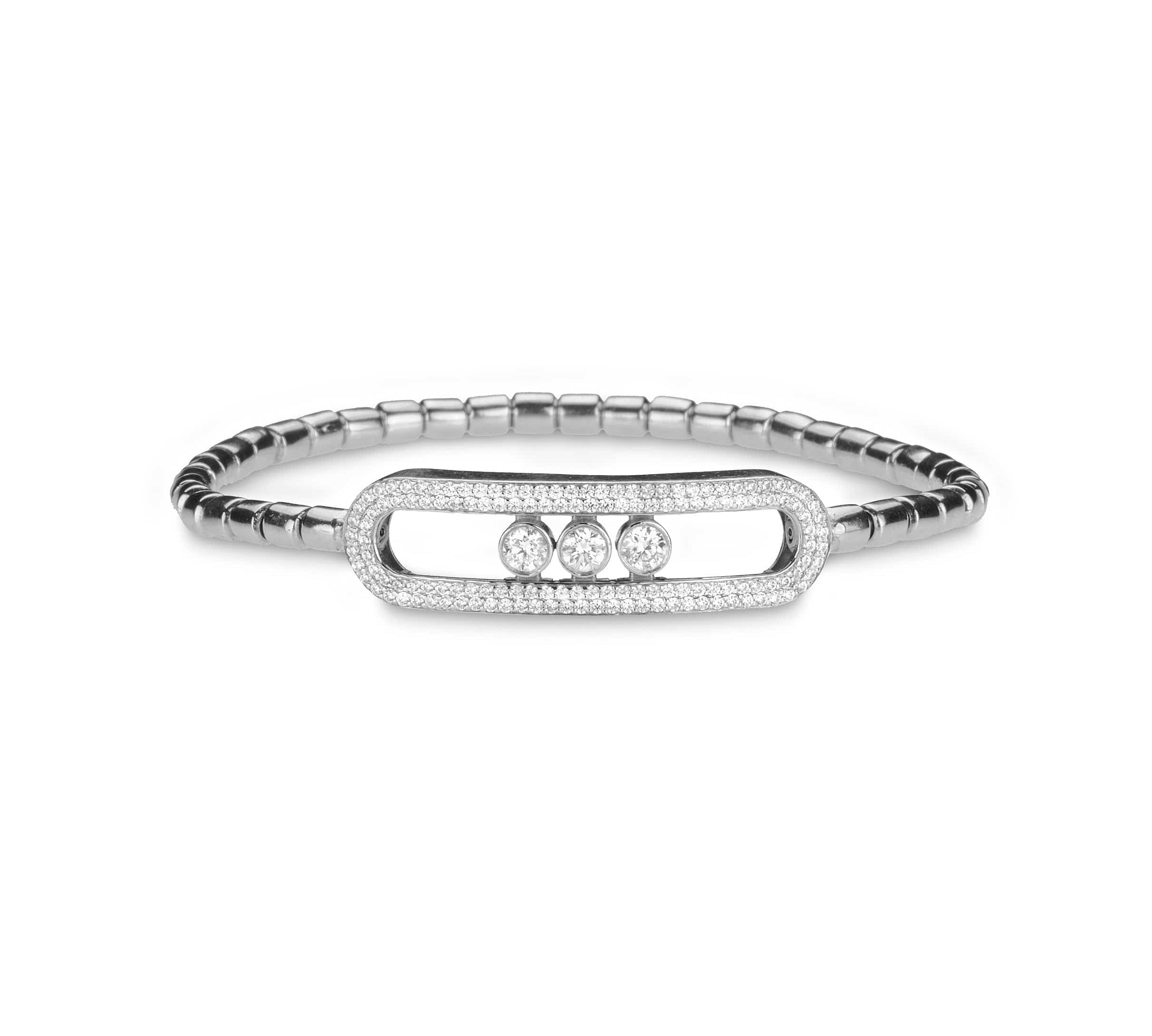 Bracelets 14K & 18K Gold and Micro-Pave Three Diamond Stretch Bracelet