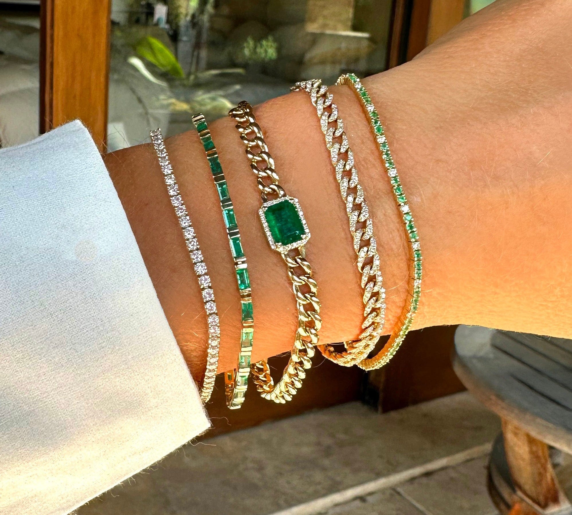 Bracelets 14K & 18K Gold Emerald Baguette Tennis Bracelet, East West