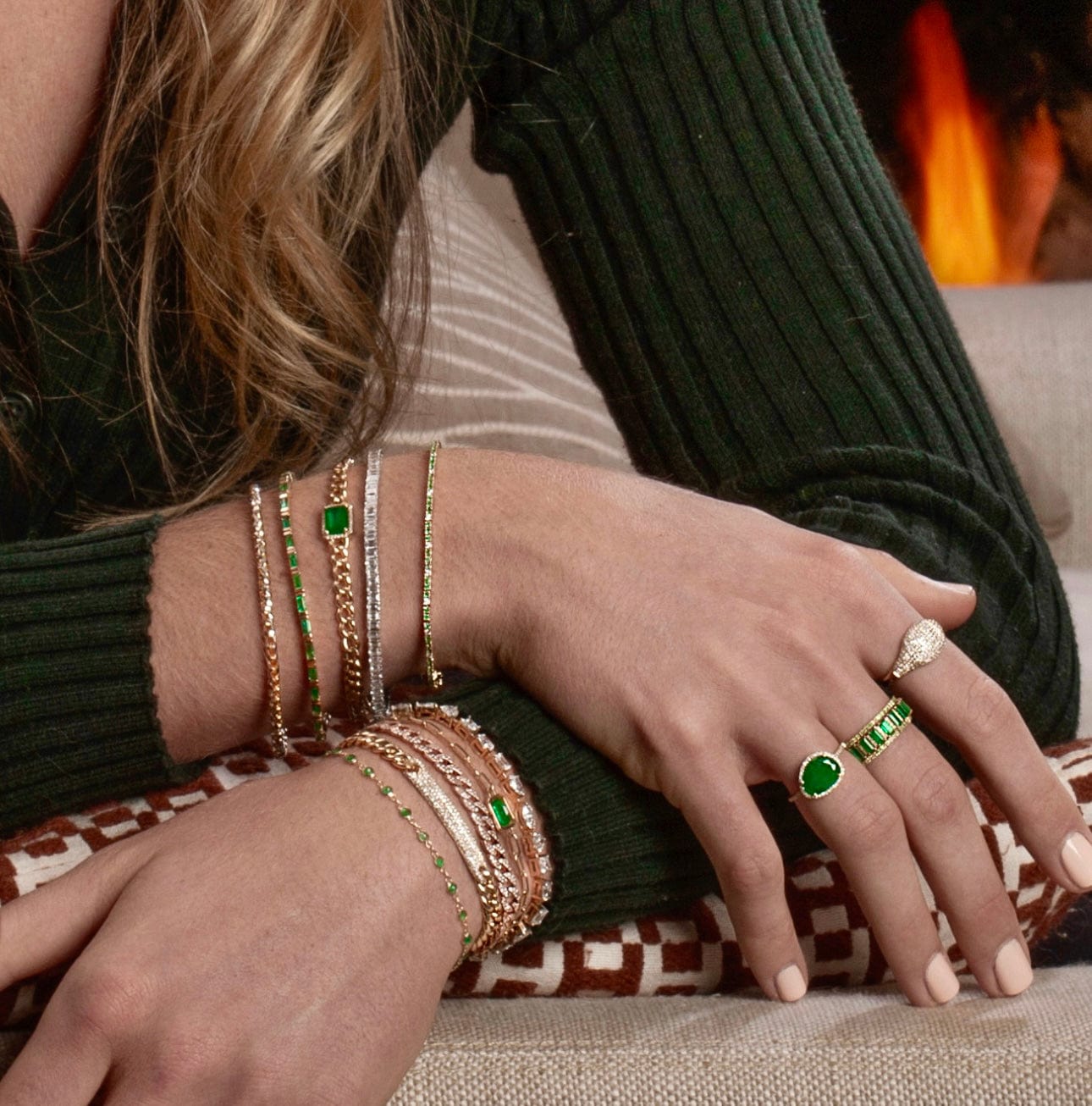 Bracelets 14K & 18K Gold Emerald Baguette Tennis Bracelet, East West