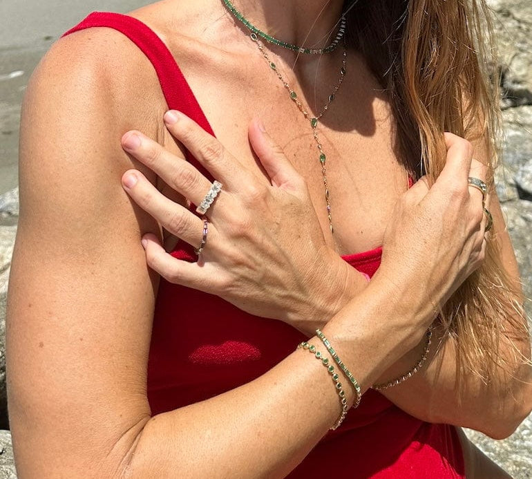 Bracelets 14K & 18K Gold Emerald Bezel Link Bracelet