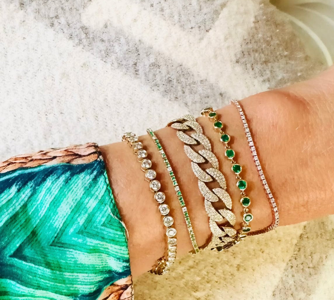 Bracelets 14K & 18K Gold Emerald Bezel Link Bracelet