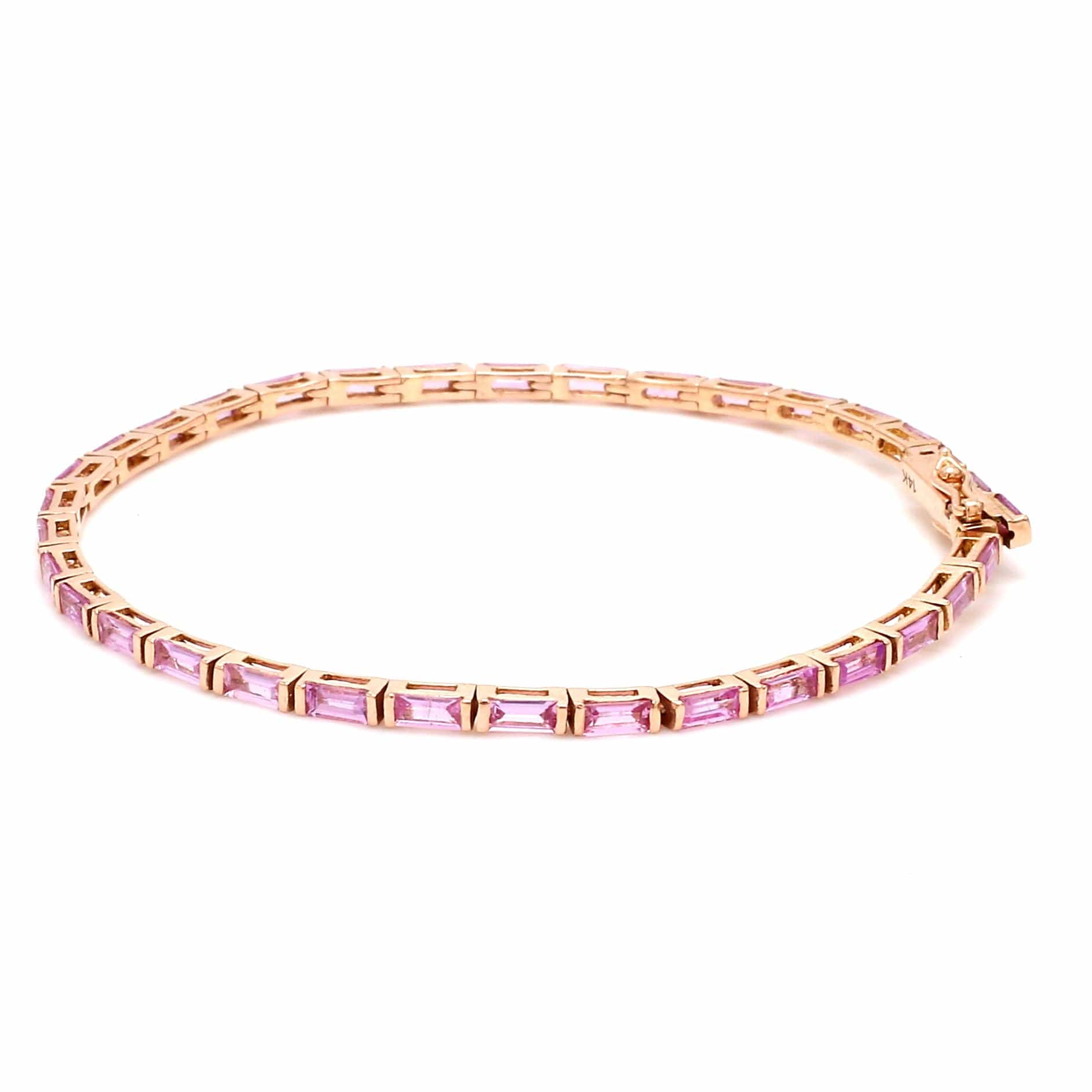 Bracelets 14K & 18K Gold Pink Sapphire Baguette Tennis Anklet, East West