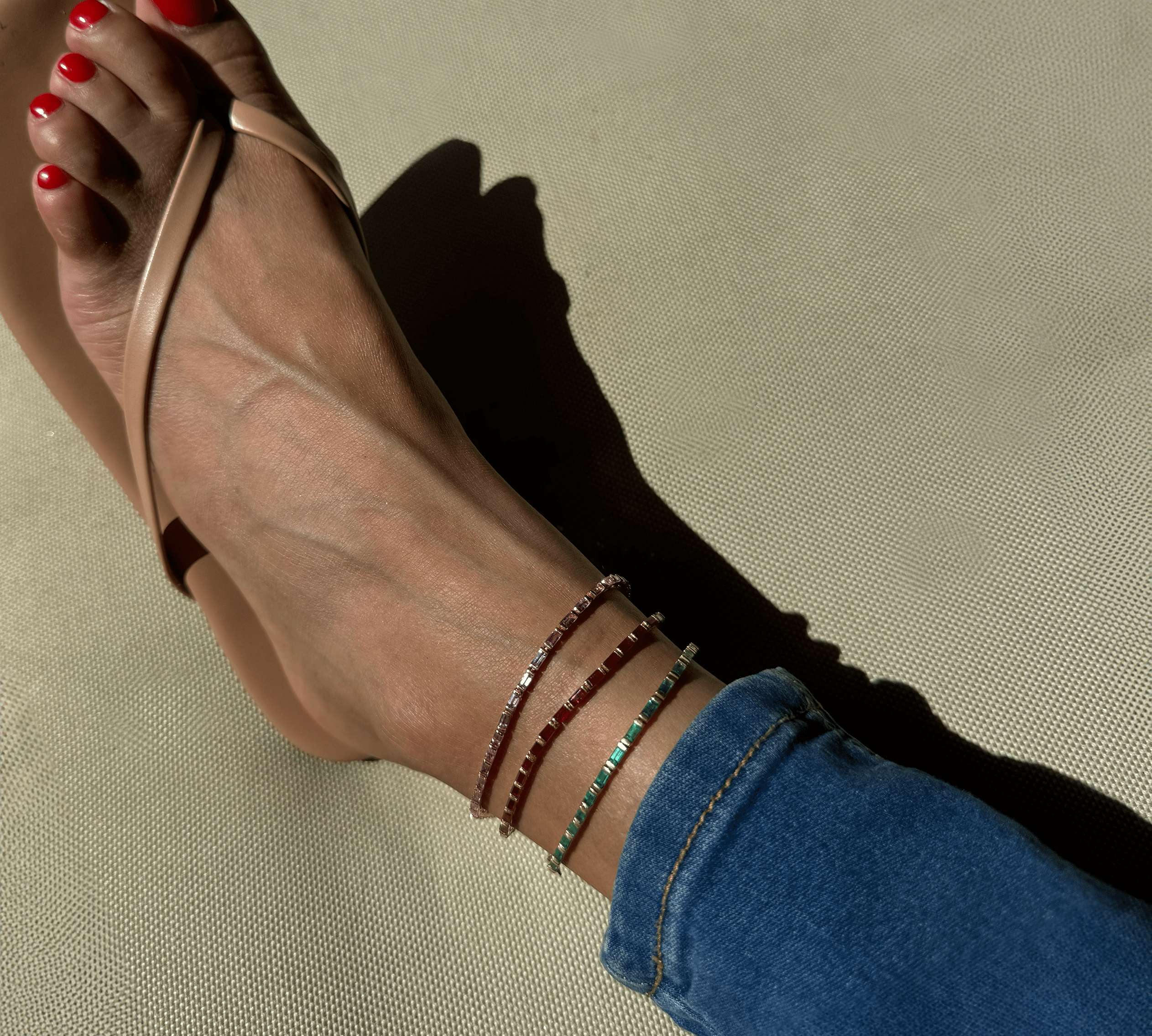Bracelets 14K & 18K Gold Pink Sapphire Baguette Tennis Anklet, East West