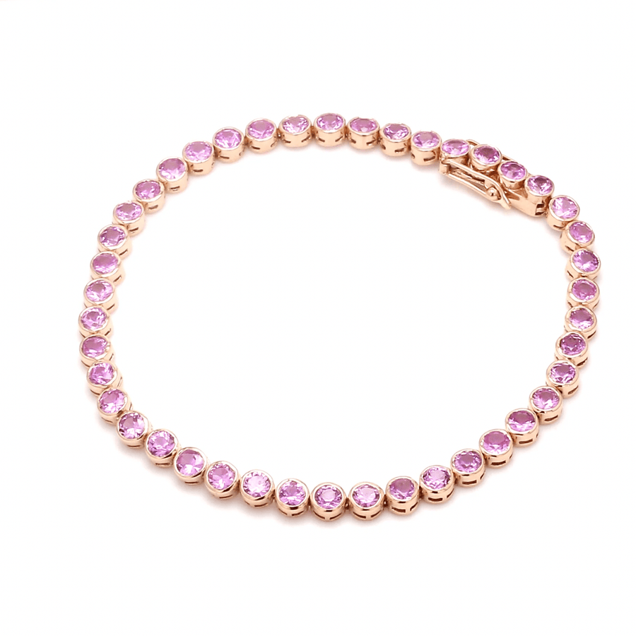 Bracelets 14K & 18K Gold Pink Sapphire Bezel Tennis Bracelet, Large