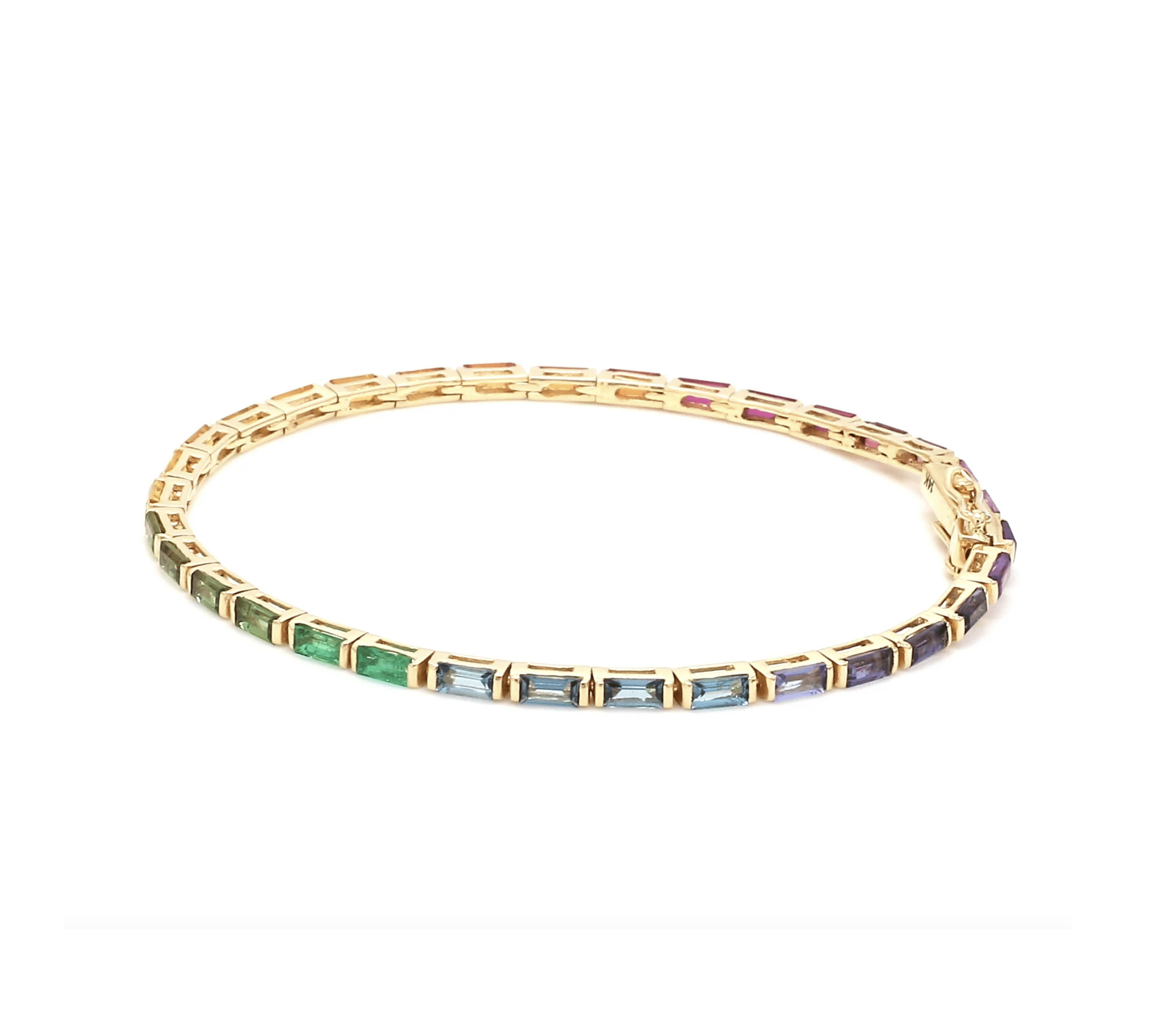 Bracelets 14K & 18K Gold Rainbow Baguette Tennis anklet, East West