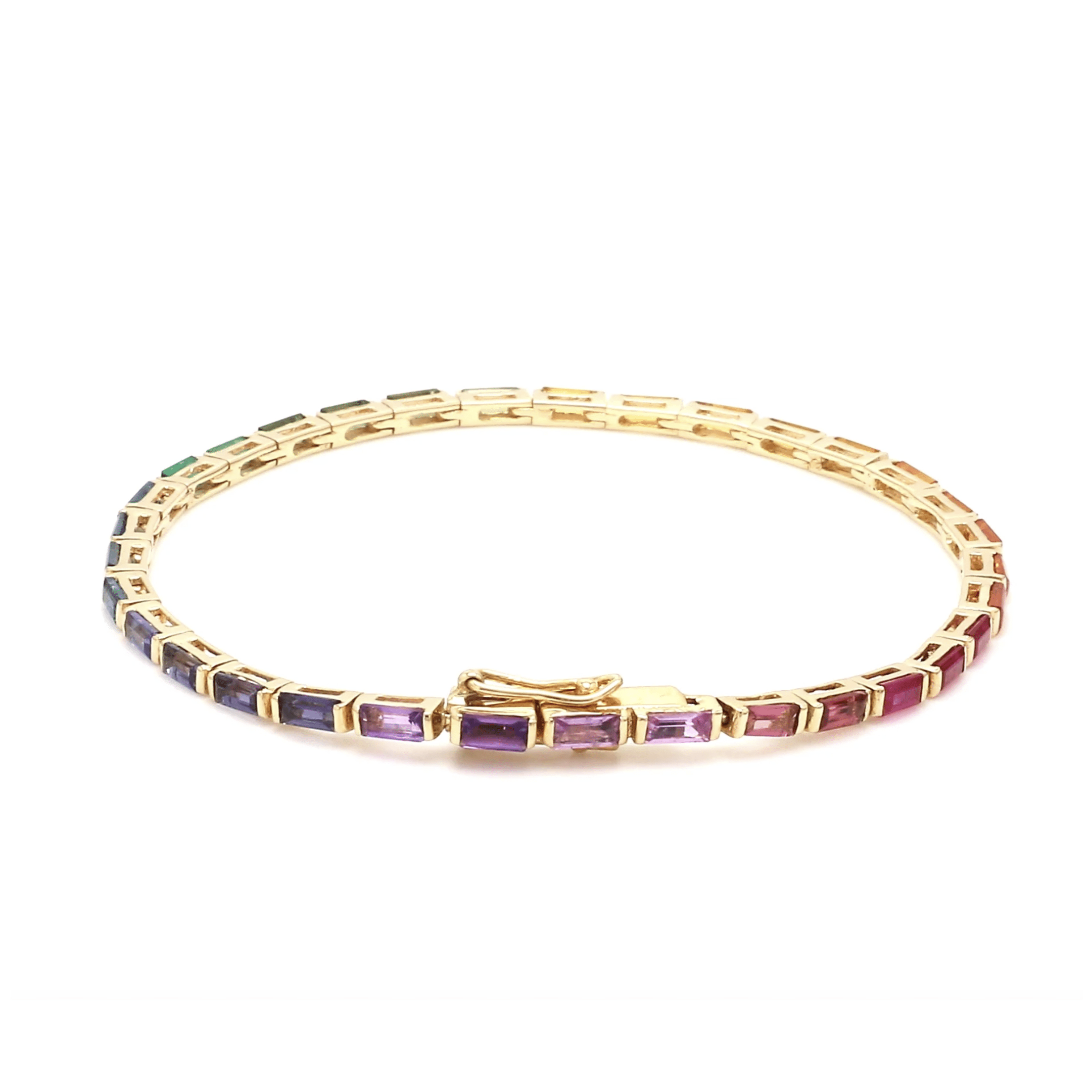 Bracelets 14K & 18K Gold Rainbow Baguette Tennis anklet, East West