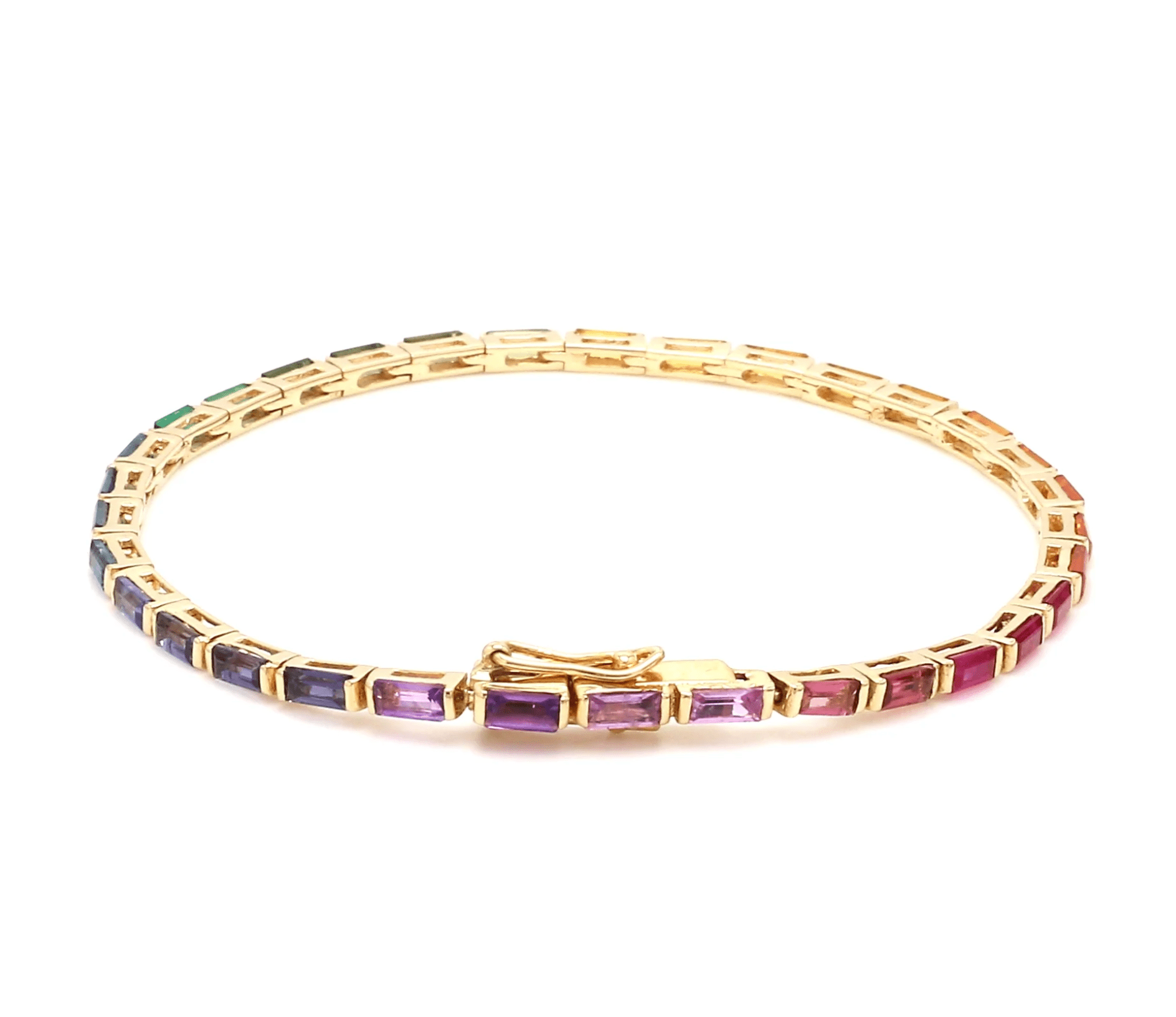 Bracelets 14K & 18K Gold Rainbow Baguette Tennis Bracelet, East West