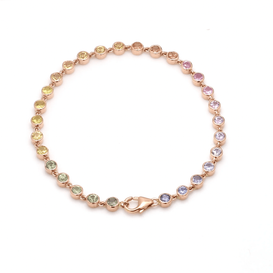 Bracelets 14K & 18K Gold Rainbow Sapphire Bezel Link Bracelet