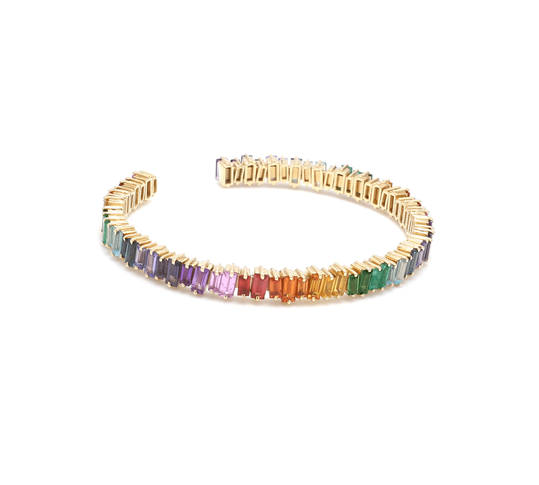 Bracelets 14K & 18K Gold Rainbow Sapphire Random Set Baguette 3/4 Bangle Cuff Tennis Bracelet