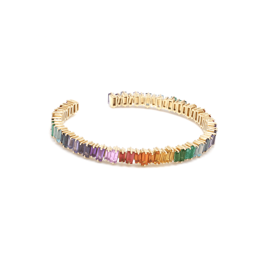 Bracelets 14K & 18K Gold Rainbow Sapphire Random Set Baguette 3/4 Bangle Cuff Tennis Bracelet