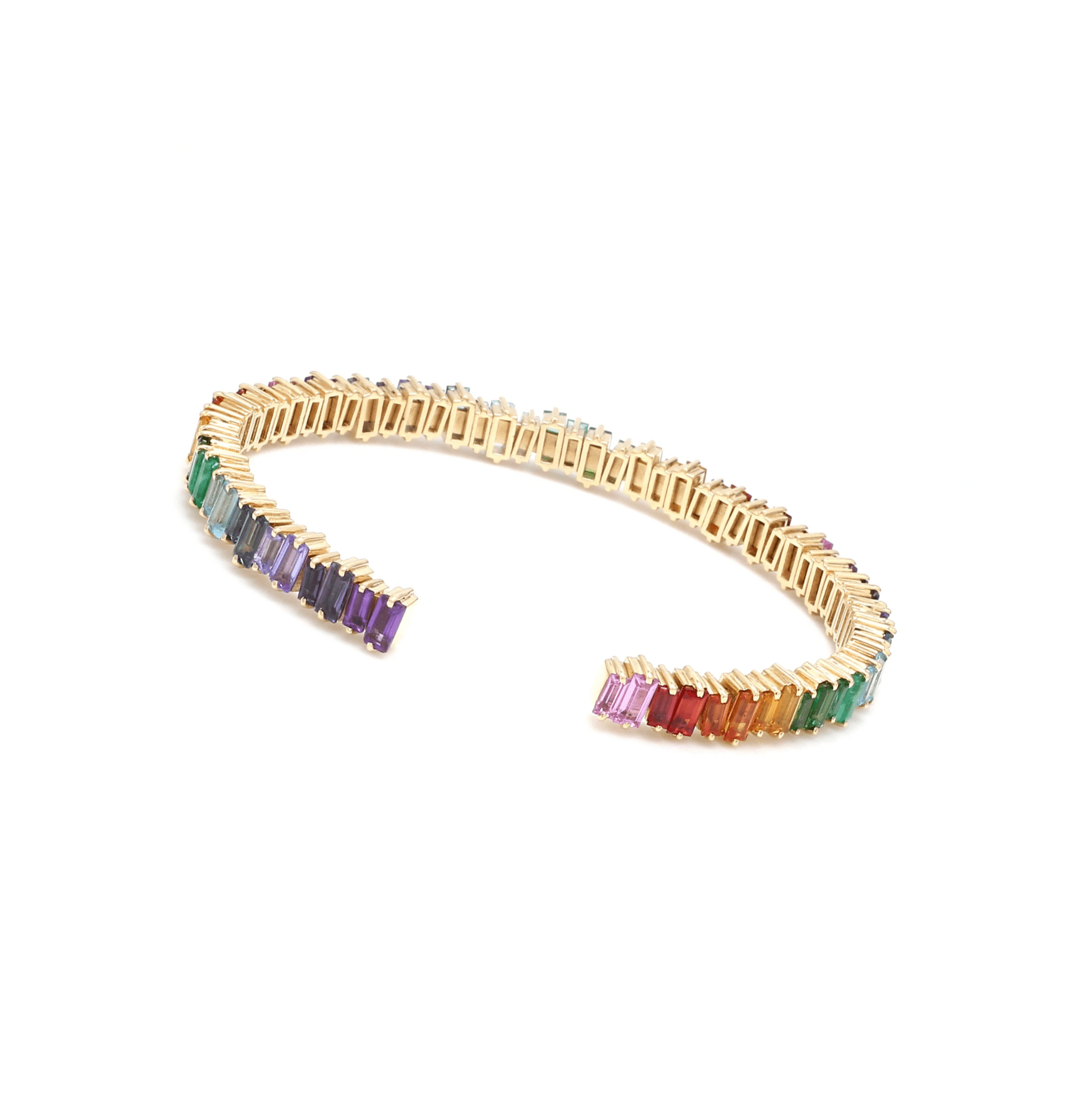 Bracelets 14K & 18K Gold Rainbow Sapphire Random Set Baguette 3/4 Bangle Cuff Tennis Bracelet