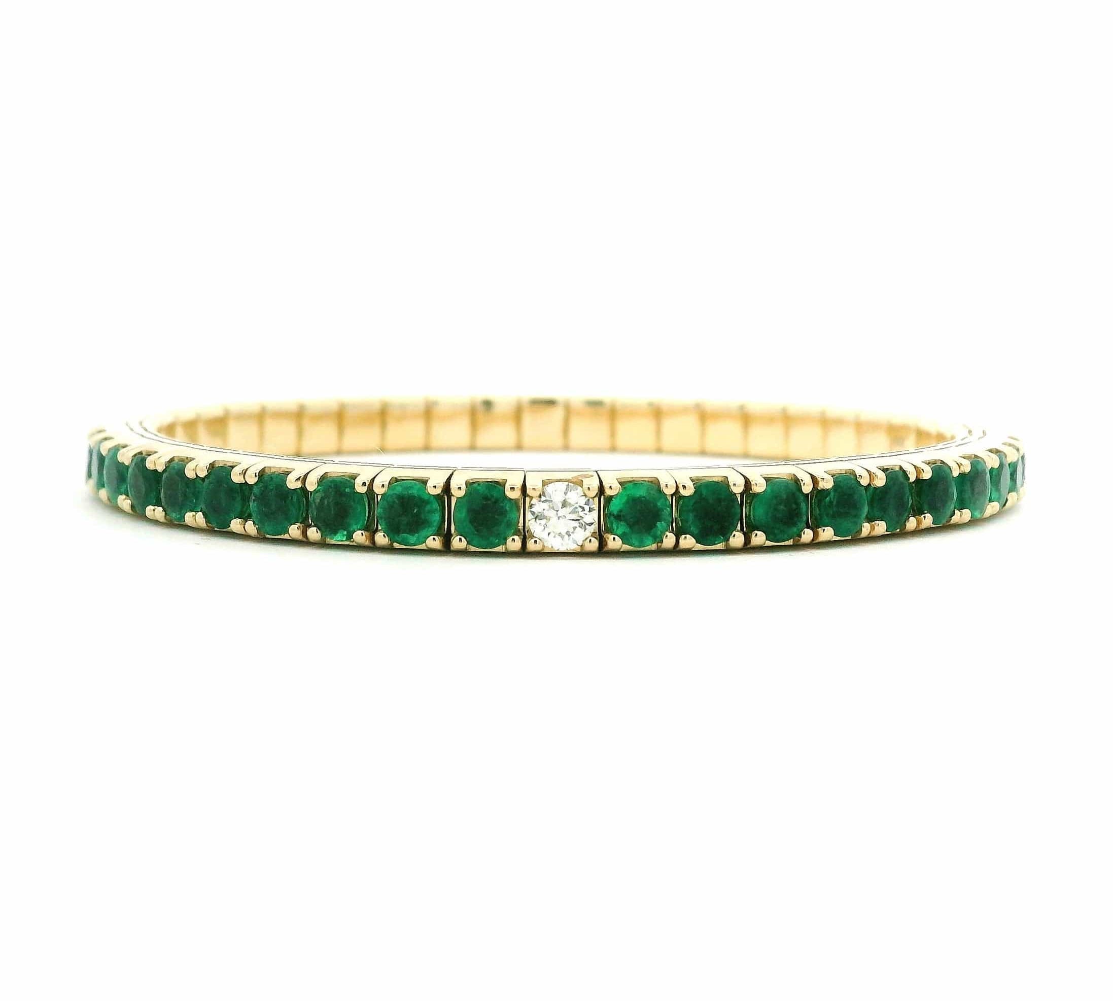 Bracelets 14K/18K Gold Stretch Emerald And Diamond Tennis Bracelet