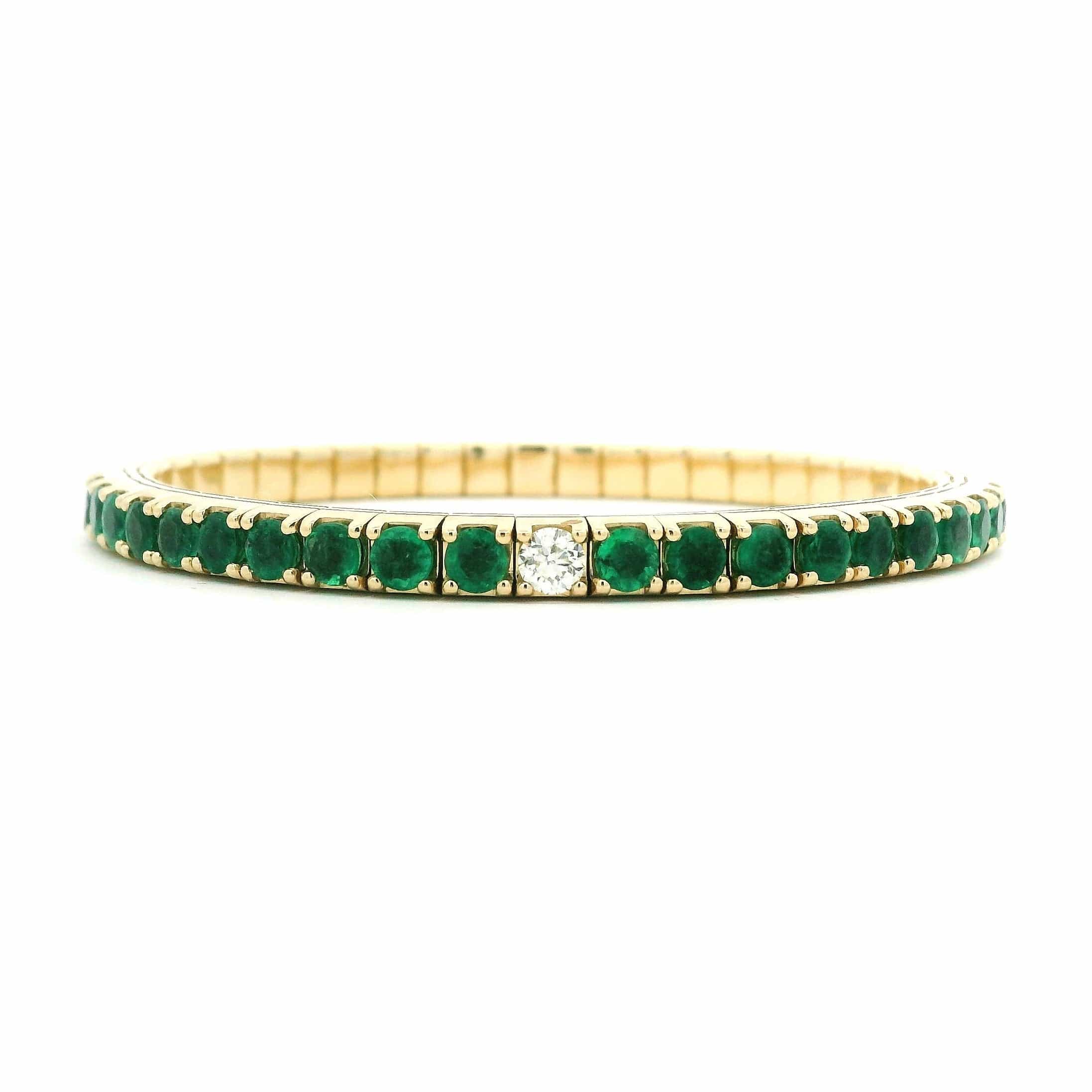 Bracelets 14K/18K Gold Stretch Emerald And Diamond Tennis Bracelet