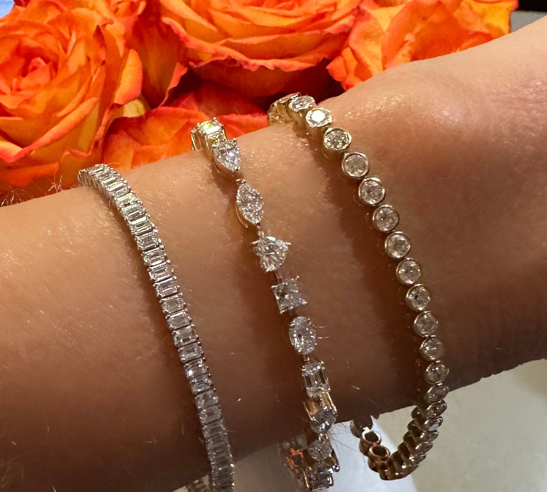 Bracelets 14K Gold and Diamond 6 ct Tennis Bracelet Bezel Set, Lab Grown